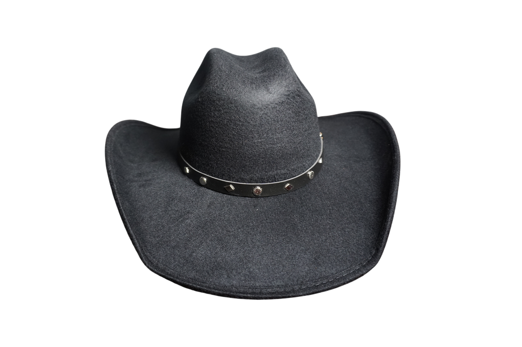 Black Felt Outlaw Hat with Silver-Tone Studded Band