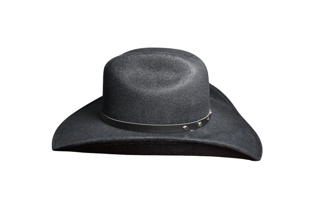 Black Felt Outlaw Hat with Silver-Tone Studded Band
